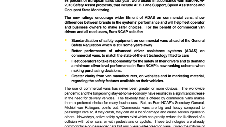 Euro NCAP Commercial Van Testing press release