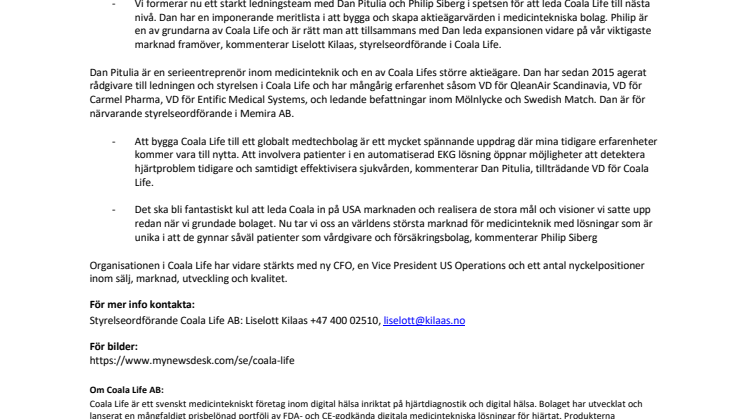 Coala Life stärker organisationen inför internationell expansion