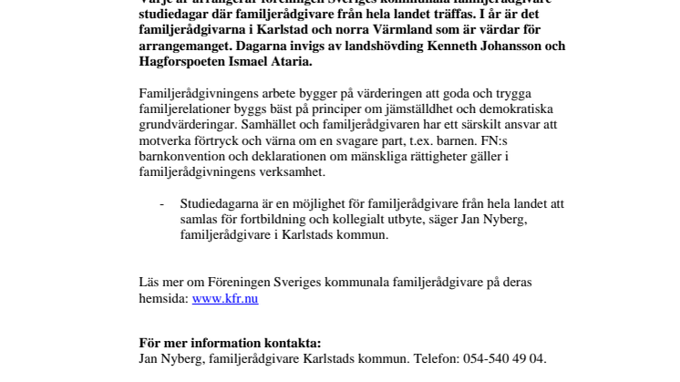Kommunala familjerådgivare arrangerar studiedagar i Sunne 23–25 maj