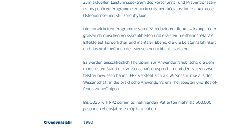 Zahlen und Fakten über FPZ