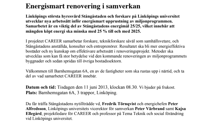 Pressinbjudan: Energismart renovering i samverkan
