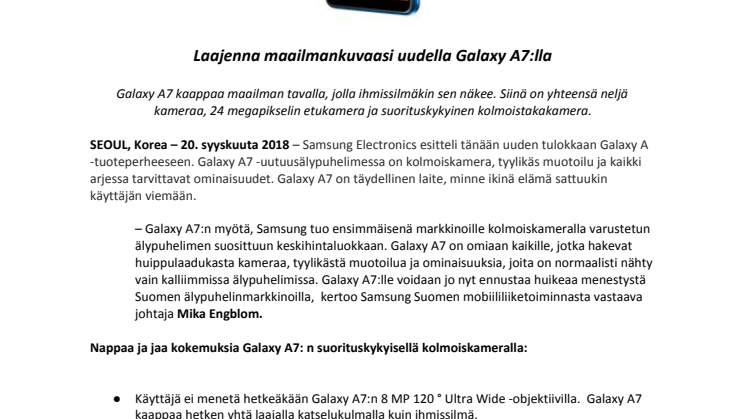 Laajenna maailmankuvaasi uudella Samsung Galaxy A7:lla