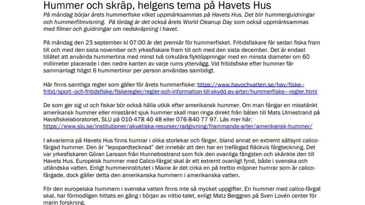Hummer och skräp, helgens tema på Havets Hus