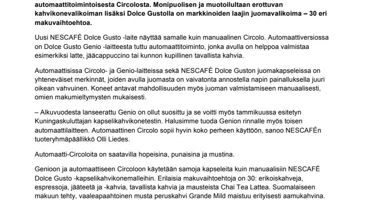  Uusi kapselikahvikone NESCAFÉ Dolce Gusto -tuoteperheeseen