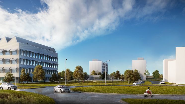 Vy från Pildammsvägen som illustrerar hur en andra etapp av hotellbyggnationen skulle kunna se ut. Illustration: Dorte Mandrup arkitekter.