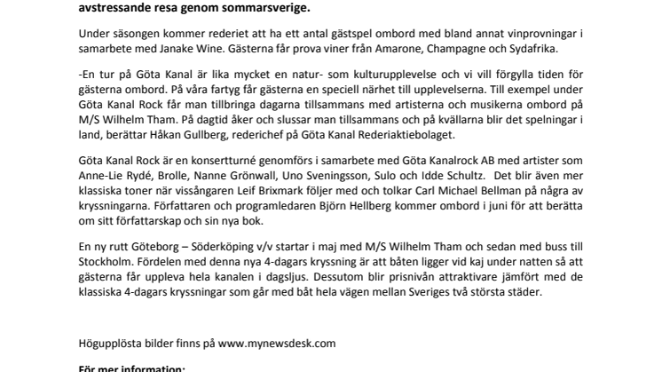 Göta Kanalrederiet satsar på nya upplevelser