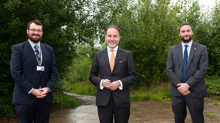 Council leader Cllr Eamonn O’Brien (left) outlines the plans to housing minister Christopher Pincher (centre) and Bury South MP Christian Wakeford.
