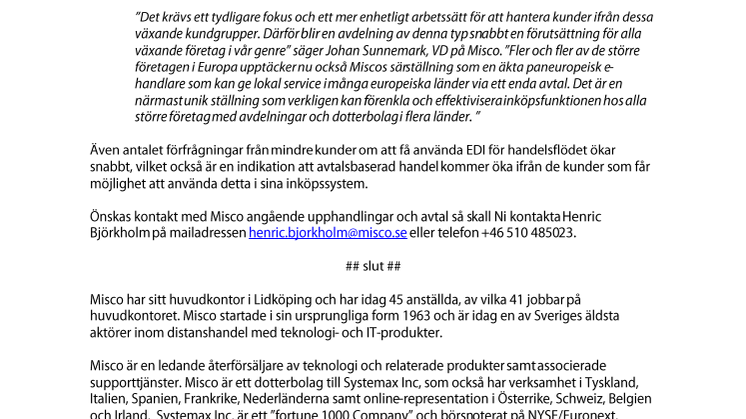 Misco ökar fokuset på upphandlingar och storkundsavtal.