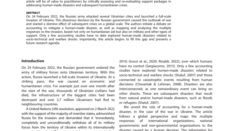 New development: Accounting for human-made disasters—comparative analysis of the support to Ukraine in times of war