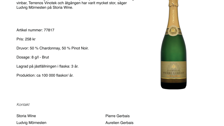 Champagnen Pierre Gerbais Réserve Brut finns nu att beställa på Systembolaget