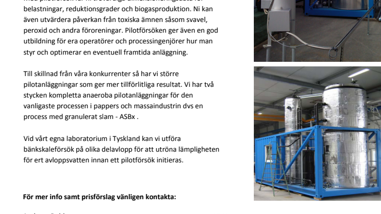 Pilotanläggning anaerob rening