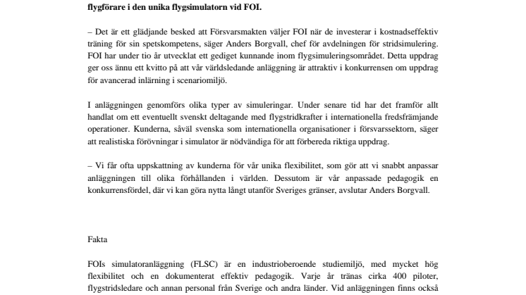 100 miljoner till unik flygsimulator vid FOI