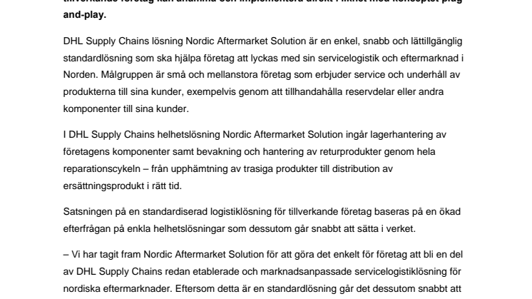 DHL lanserar standardlösning för eftermarknads- och reparationslogistik 