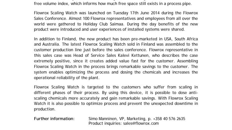  Flowrox Scaling Watch – innovation for imaging pipe scaling 