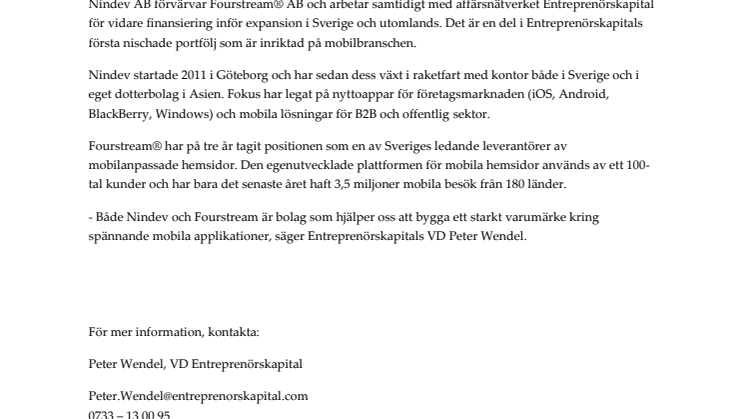 Nindev köper Fourstream genom apportemission