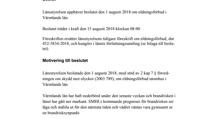Beslut om upphävande av eldningsförbud