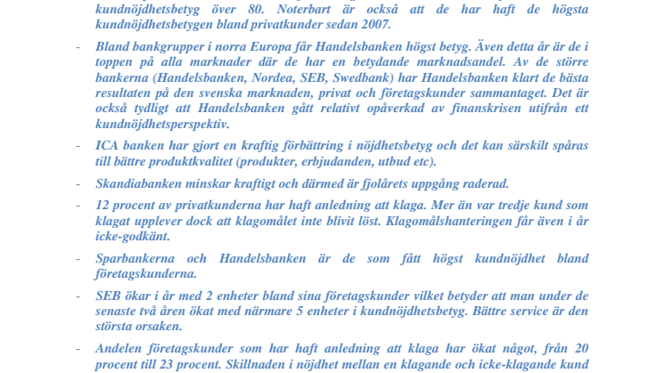 Svenska folket om sina banker 2011 - enligt Svenskt Kvalitetsindex 