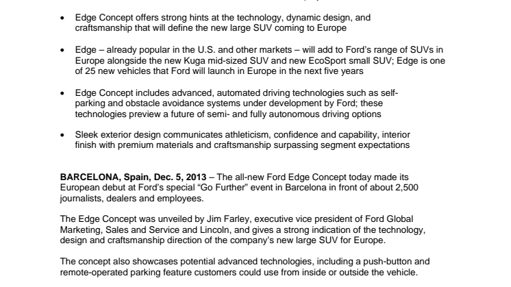 FORD EDGE - INTERNATIONAL PRESS RELEASE