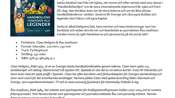 Handbollens tidsepoker och legender. Claes Hellgrens nya bok om handboll släpps i Kristianstads Arena 26/11 innan derbymatchen mot Ystad.