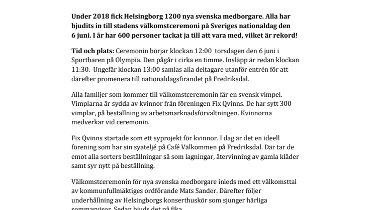 Vi välkomnar Helsingborgs nya svenska medborgare