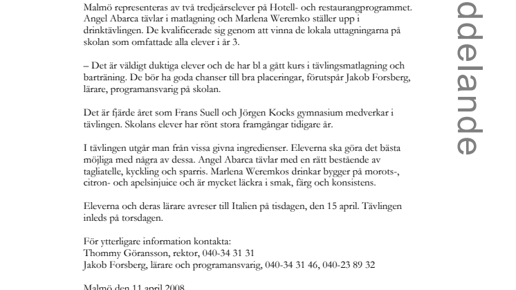 Malmöelever tävlar om bästa mat och dryck i Bologna