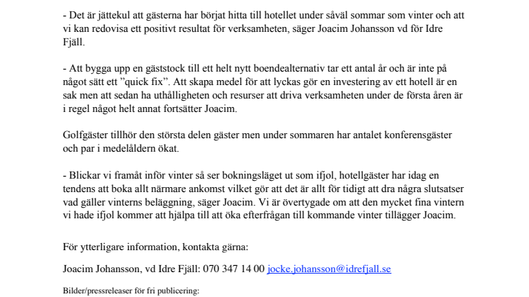 Ökad beläggning på Pernilla Wiberg Hotel