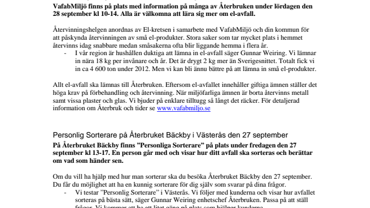 Lämna in ditt el-avfall under Återvinningshelgen