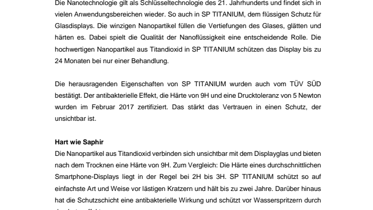 SP TITANIUM schützt Smartphone-Displays unsichtbar, aber sicher
