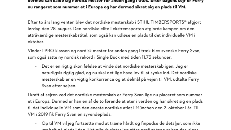 Ferry Svan forsvarede sin titel som nordisk mester i STIHL TIMBERSPORTS® og er dermed kvalificeret til VM.pdf