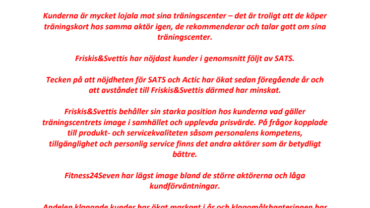 Träningscenter 2011 enligt Svenskt Kvalitetsindex