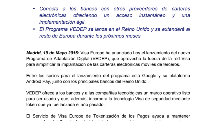 Visa Europe Anuncia un Nuevo Programa de Adaptación Digital con Google Android Pay y los Principales Bancos del Reino Unido