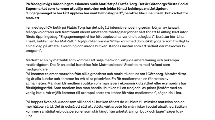 Nu öppnar MatRätt – Göteborgs första social supermarket