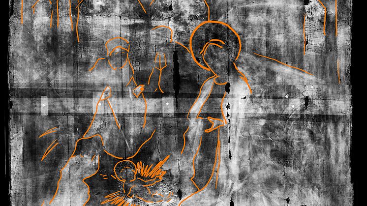 Bowes Museum panel Xray with markings (photo credit Northumbria University and The Bowes Museum)