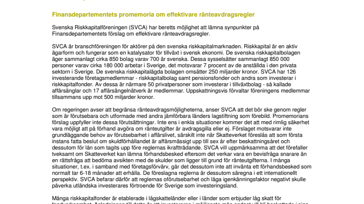 Remissyttrande Fi 2012/1349 Finansdepartementets promemoria om effektivare ränteavdragsregler