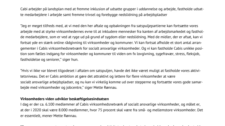 Cabi får midler fra satspuljen til at videreføre sine aktiviteter