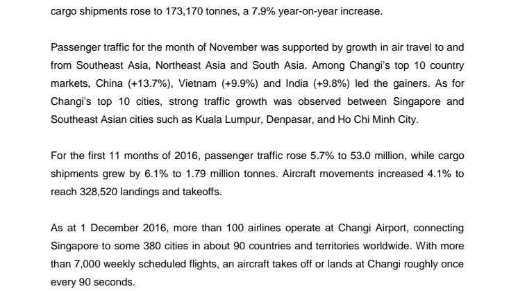 Operating Indicators for November 2016