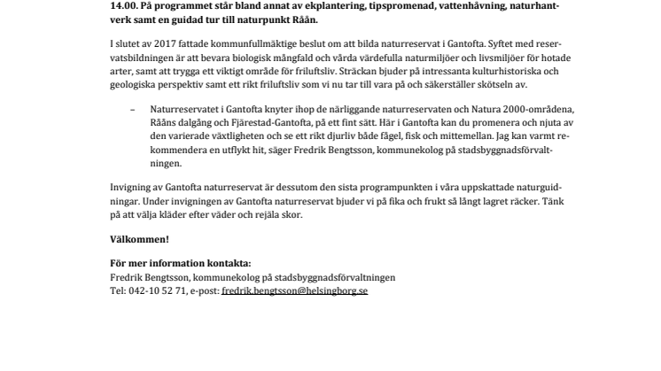 Nytt naturreservat invigs i Gantofta