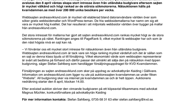 Högt rankad webbsajt säljs på nätauktion
