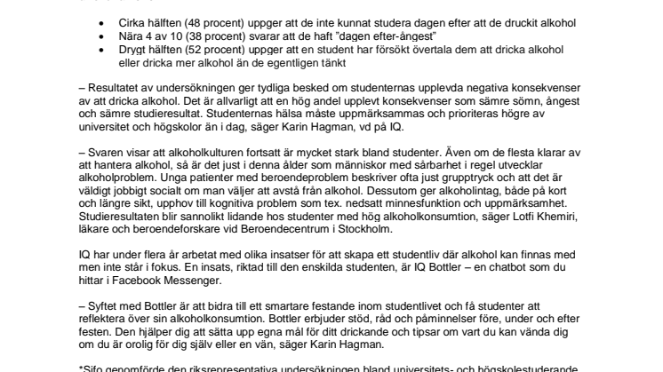 Fler än var fjärde student presterar sämre på grund av alkohol