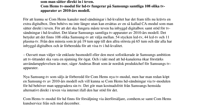 Boxfri hd-upplevelse med Samsung och Com Hem