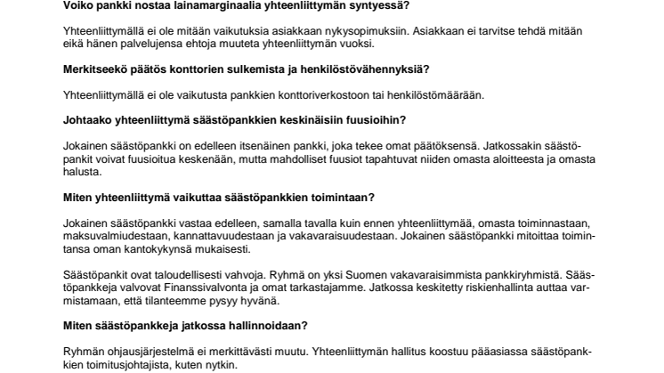Lisätietoa asiakkaille, Säästöpankkien yhteenliittymä