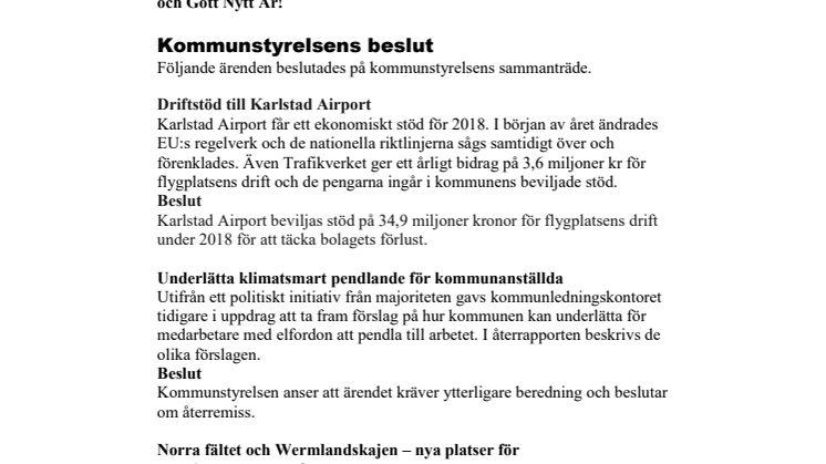 Kommunstyrelsen i korthet den 14 december