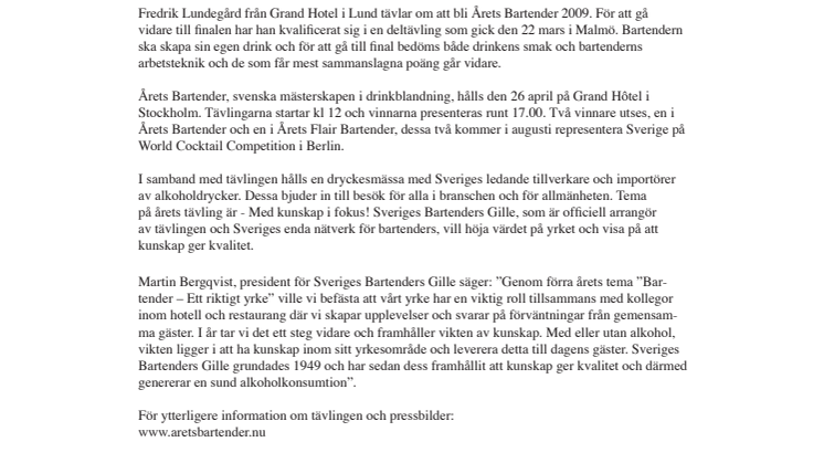 Finalist från Lund i Årets Bartender 2009 