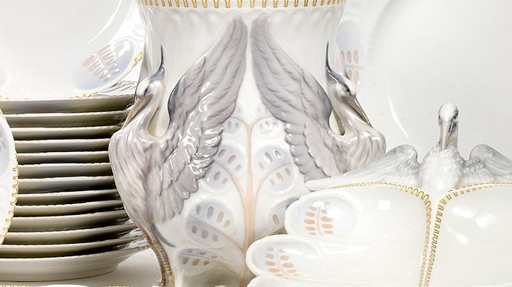 Pietro Krohn- "Hejrestellet" service af porcelæn, dekoreret i lyseblå og guld. B&G, 1895-1898 og 1902-1914.