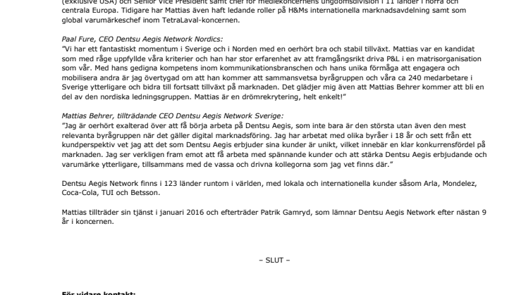 Behrer blir ny CEO för Dentsu Aegis Network Sverige