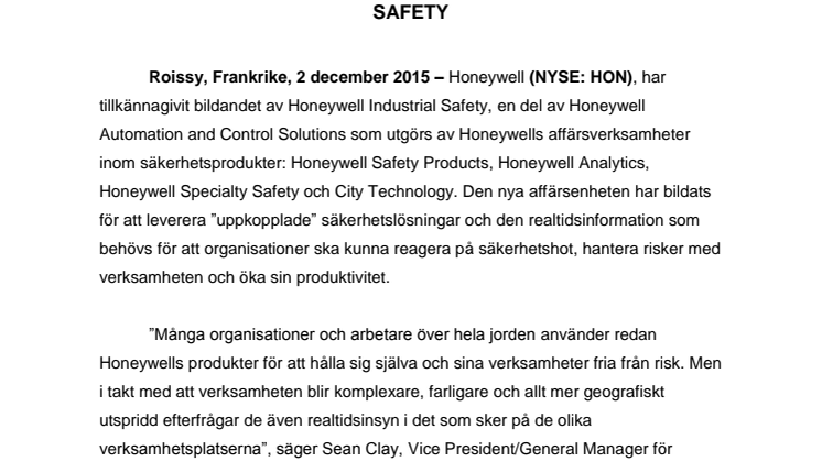 Honeywell bildar den nya affärsenheten Industrial Safety