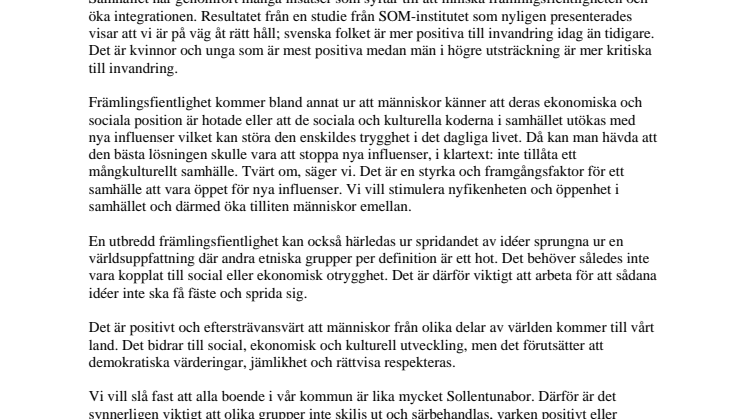 Gemensamt yttrande främlingsfientlighet