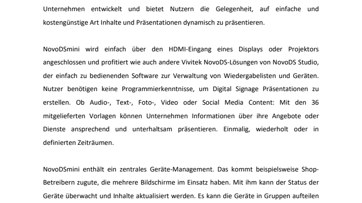 NovoDSmini – DIGITAL SIGNAGE FÜR KLEINE BIS MITTLERE UNTERNEHMEN