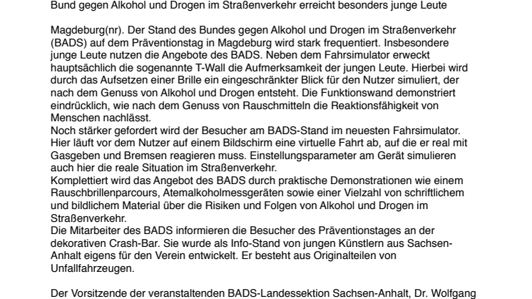 BADS-Stand auf Präventionstag in Magdeburg stark nachgefragt