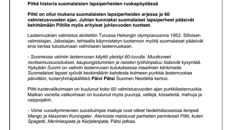 Piltti täyttää 60 vuotta